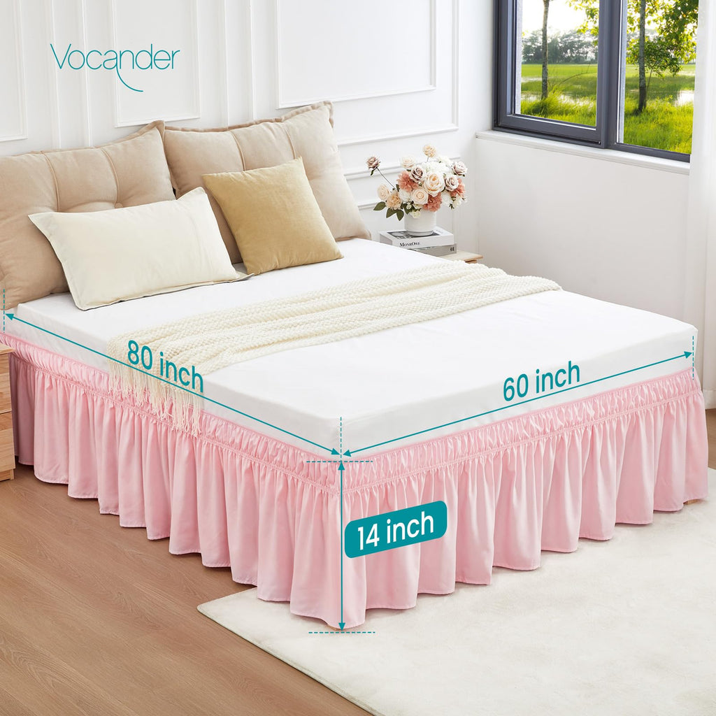 Pink Queen Bed Skirt 14 Inch Drop, Elastic Wrap Dust Ruffle