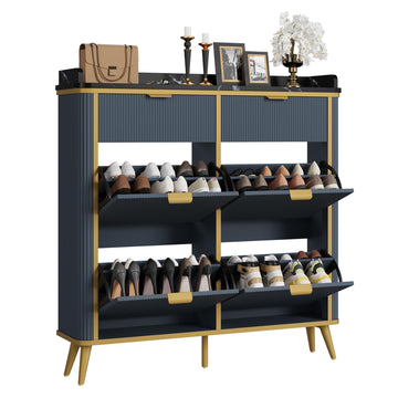 Fluted Shoe Storage Cabinet with 4 Flip Drawers & 2 Drawers, Freestanding Hidden Shoe Organizer with Adjustable