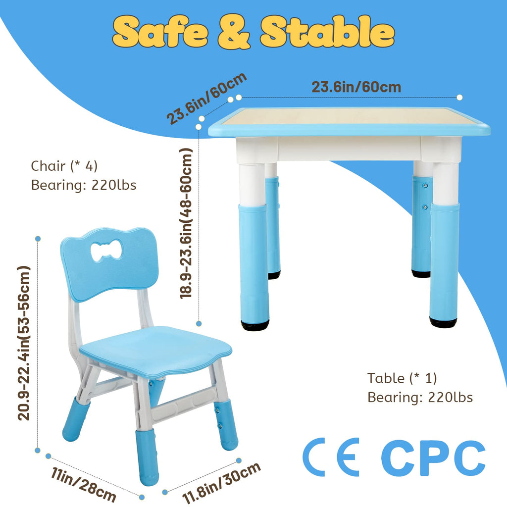 Kids Table and 2 Chairs Set, Height Adjustable Toddler Table and Chair Set for Ages 3-8, Easy to Wipe Arts & Crafts