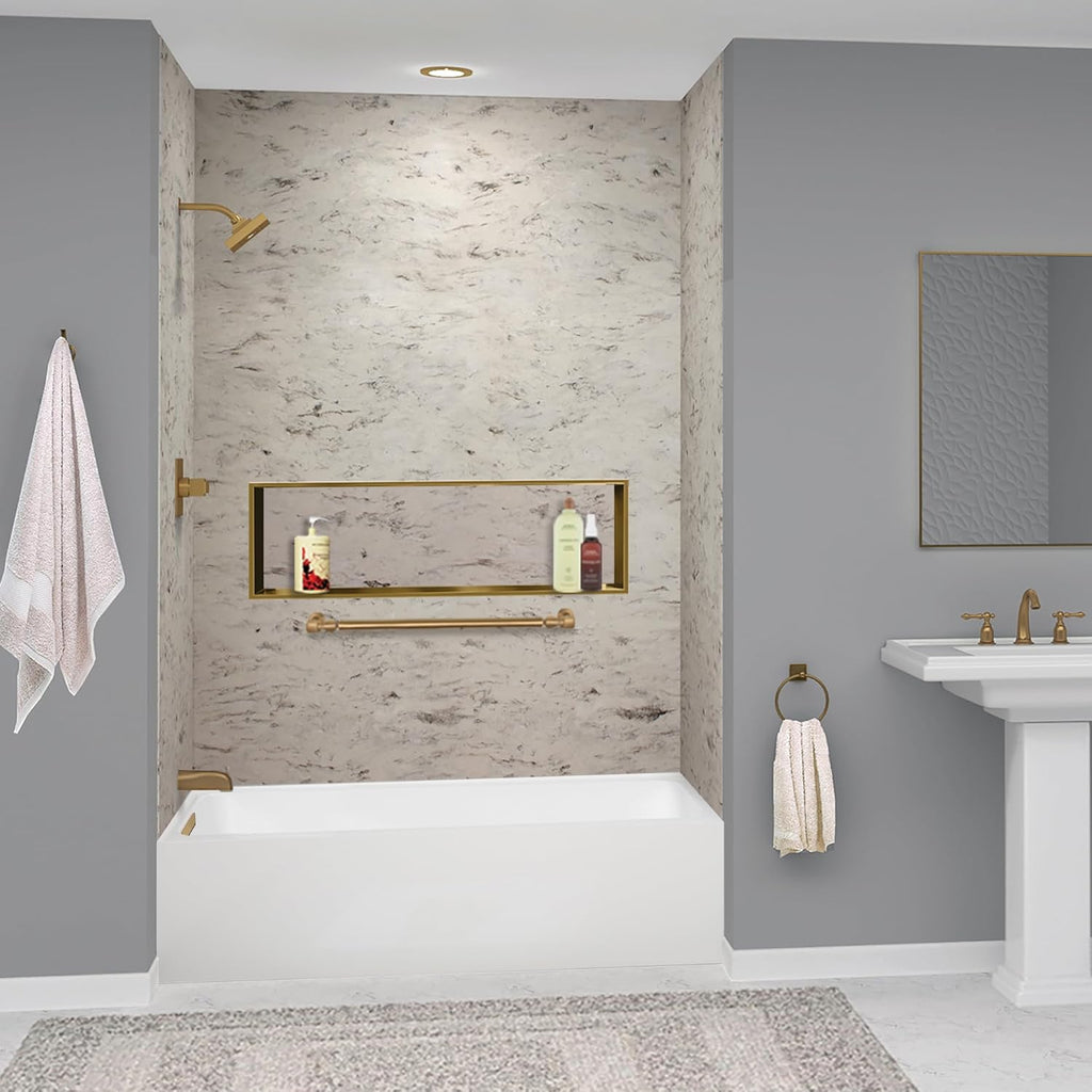 UATLN603220-L-CB Unity 60-in x 32-in x 20-in Alcove Acrylic Bathtub Kit With Left Hand Drain, White/Champagne Bronze