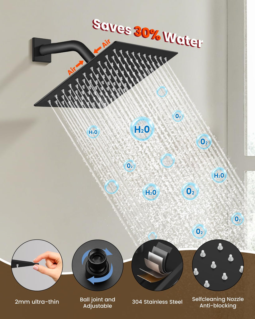 Shower Faucet Set with Handheld Spray Matte Black,8'' Head