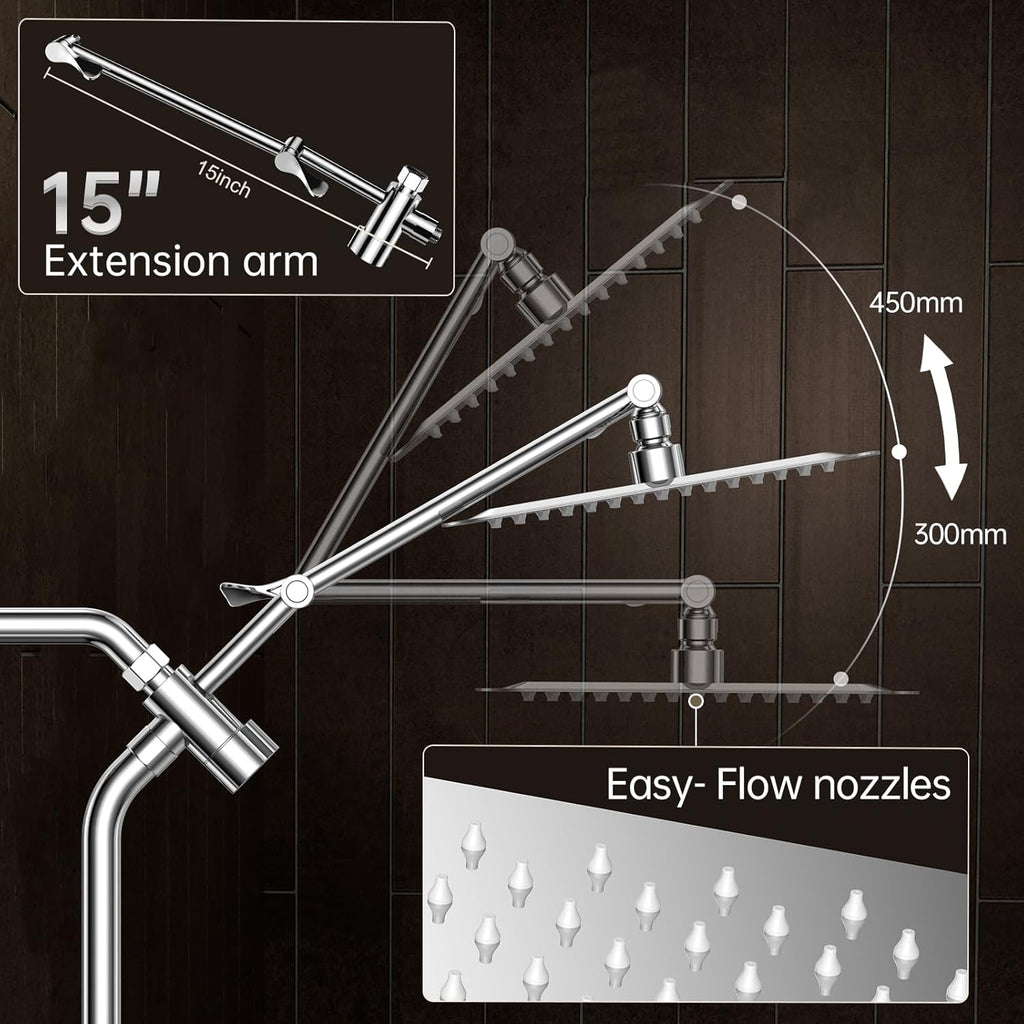 All Metal 10" Shower Head with Handheld, Luxurious Square Double Rain Shower Heads,Power Wash Wand,Dual High Pressure