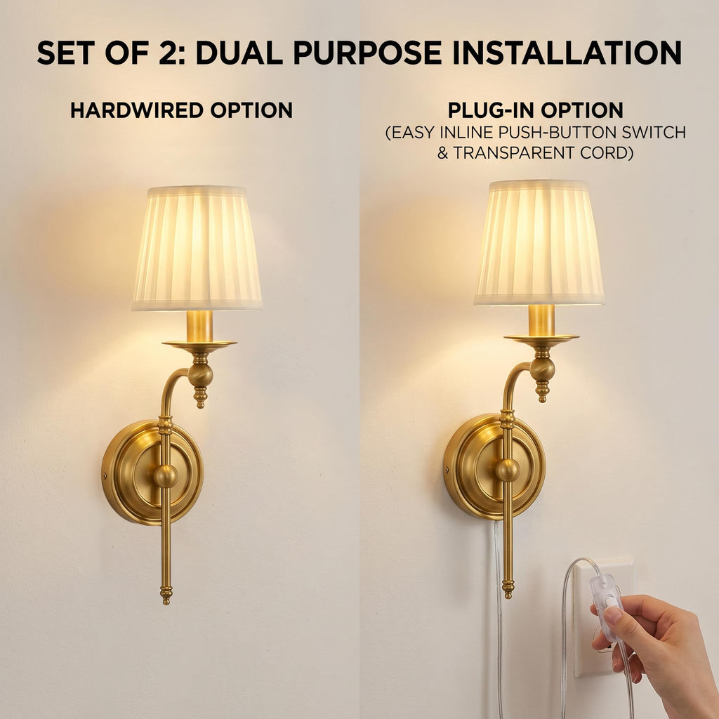 Plug in Long Wall Lamp,Plug-in or Hardwired Installation Wall Sconce with Beige Fabric Shade for Wall Painting,Modern