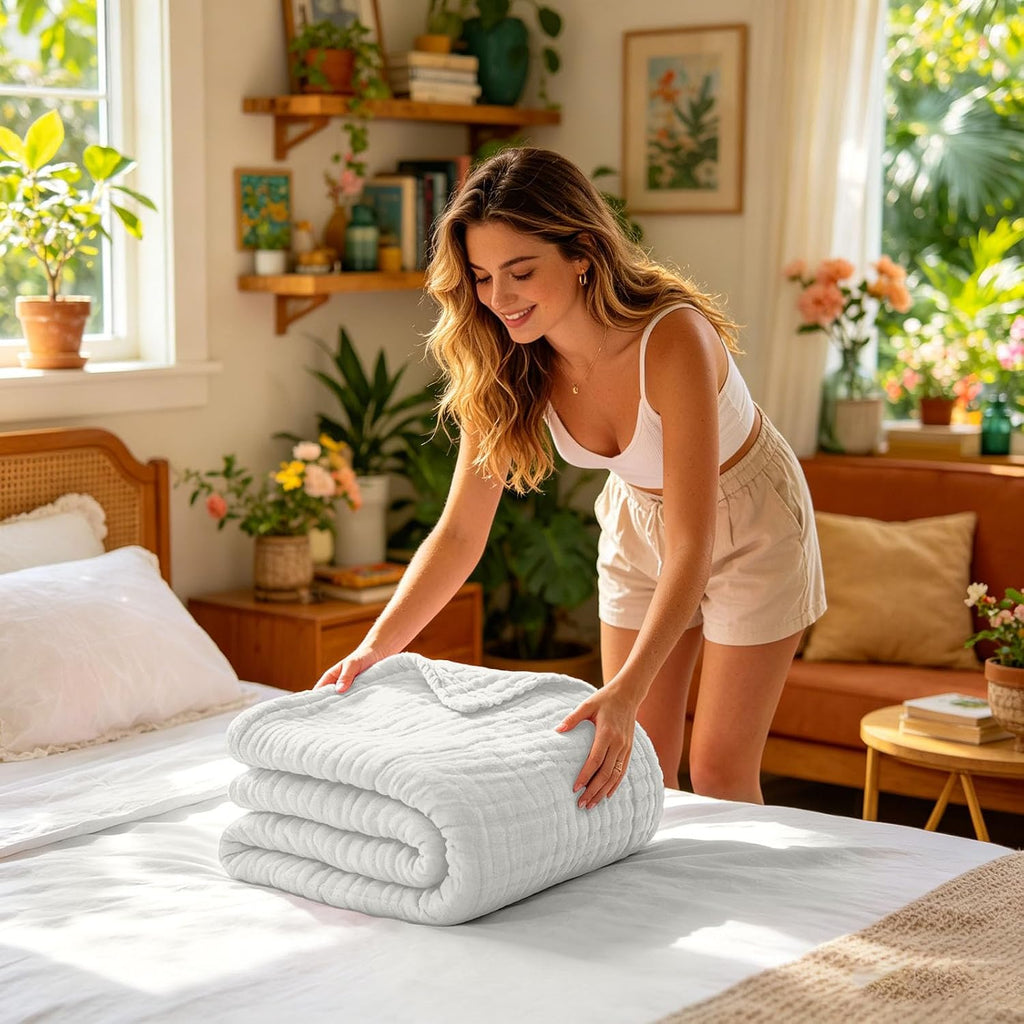 Cooling Blankets for Hot Sleepers, 80"x90" Lightweight Cotton Summer Blanket of Rayon Derived from Bamboo, Soft