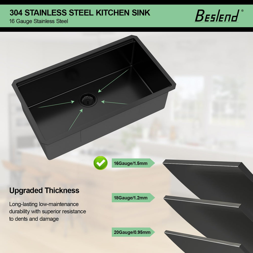 33 Inch Matte Black Undermount Kitchen Sink Workstation
