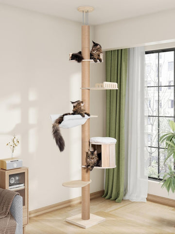 10.2ft Floor to Ceiling Cat Tree for Large Cats, Tall Cat Tower