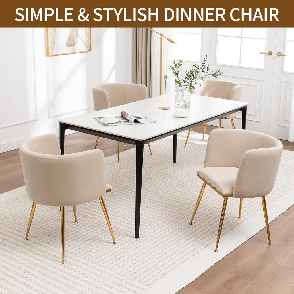 Velvet Dining Chairs Set of 4, Barrel Dining Chairs with Gold Metal Legs