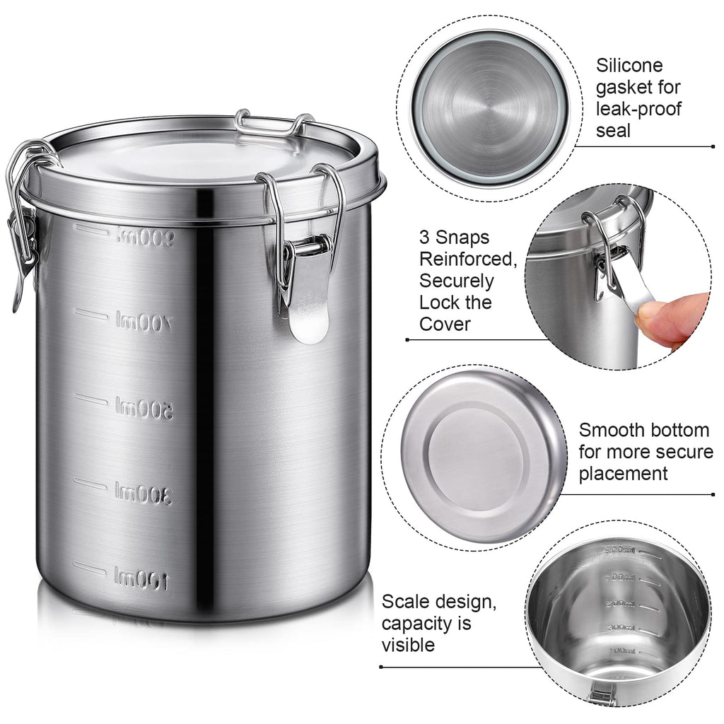 4 Pcs Stainless Steel Airtight Food Containers 84oz 54oz 34oz 17oz Coffee Bean Flour Sugar Tea Cereal Cookie Metal
