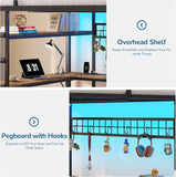 Full Loft Bed with U-Shaped Desk, 7-Drawer Storage and 2-Tier Shelves, Built-in Charging Station and RGB LED Lights