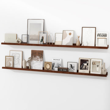 Picture Ledge Shelf, 72'' Dark Wood Floating Shelves Set of 2