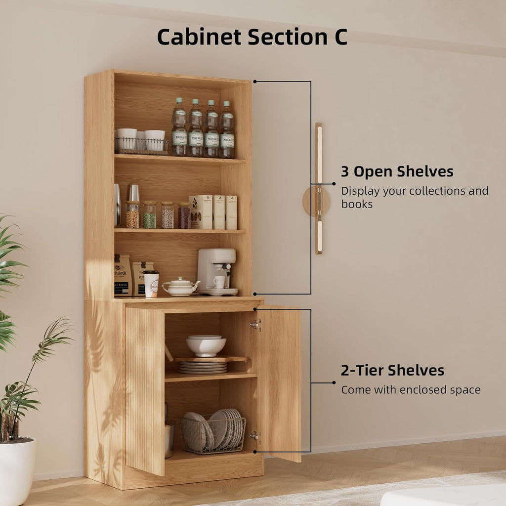 Tall Bookcase with Glass Doors and Drawers,71'' Wooden Bookshelf with Storage,Display Cabinet ,Set of 4 (DCCD)