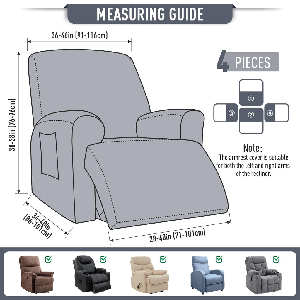 Oversized Stretch Recliner Chair Covers 4 Piece, Grey