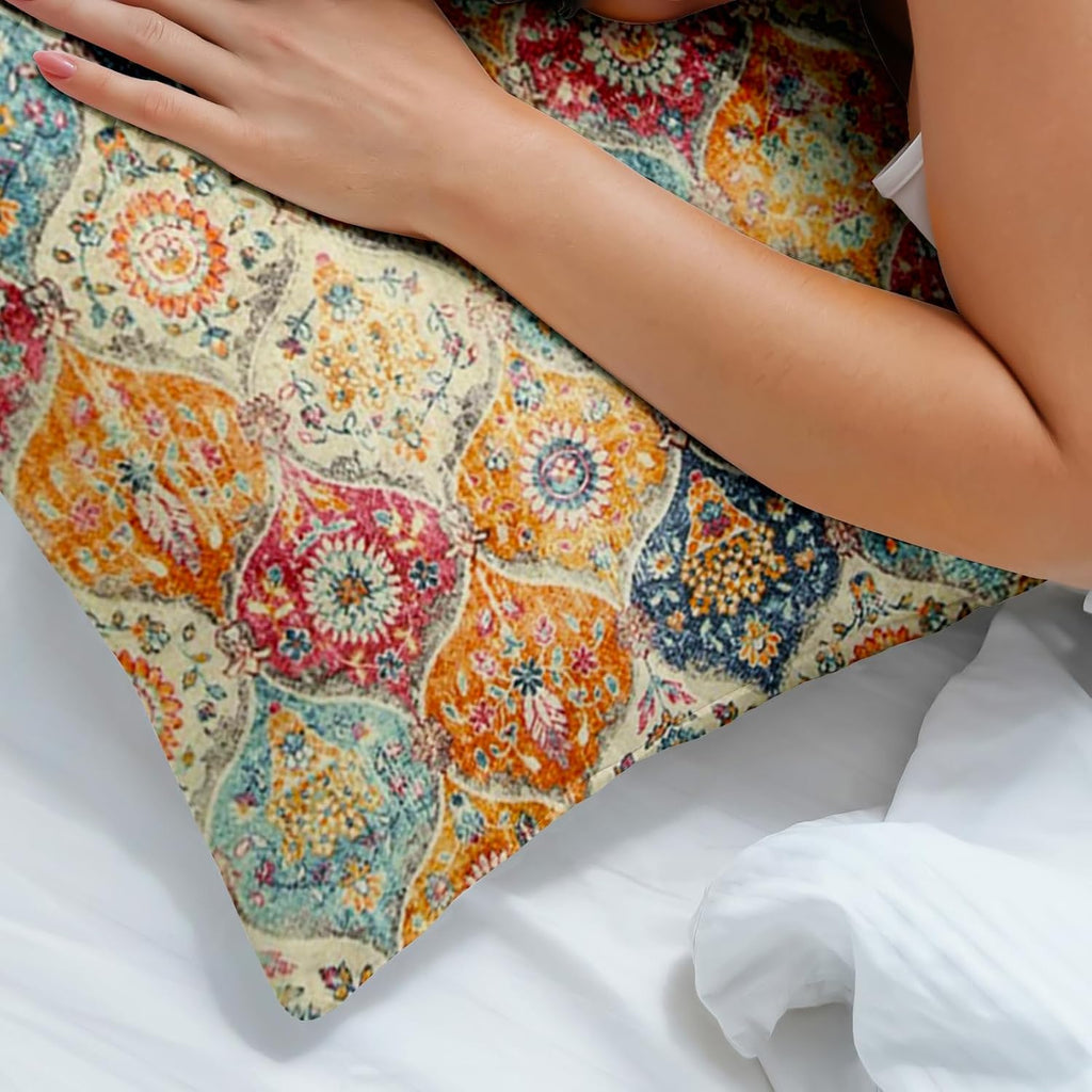 Boho Throw Pillow Covers 18x18 inch Set of 2,Soft Pillowcases Bohemia Carpet Printing Pattern Decorative Sofa Living
