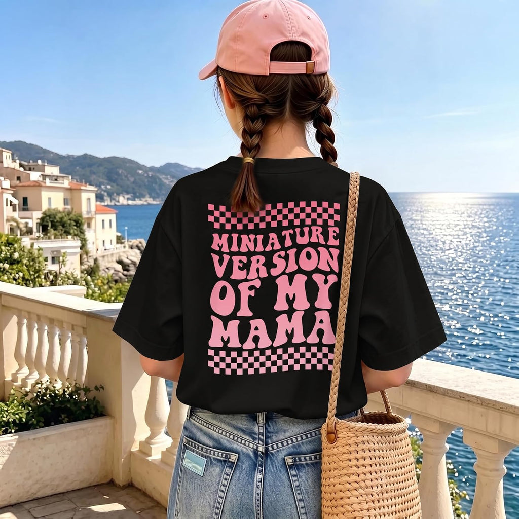 Cute Preppy Shirts for Girls Funny Tshirts Kids Graphic Tees Miniature Version of My Mama Letter Cotton Shirt