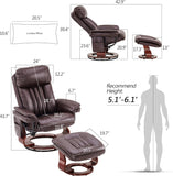 Modern Reclining Swivel Lounge Chair and Ottoman — Brown Faux Leather