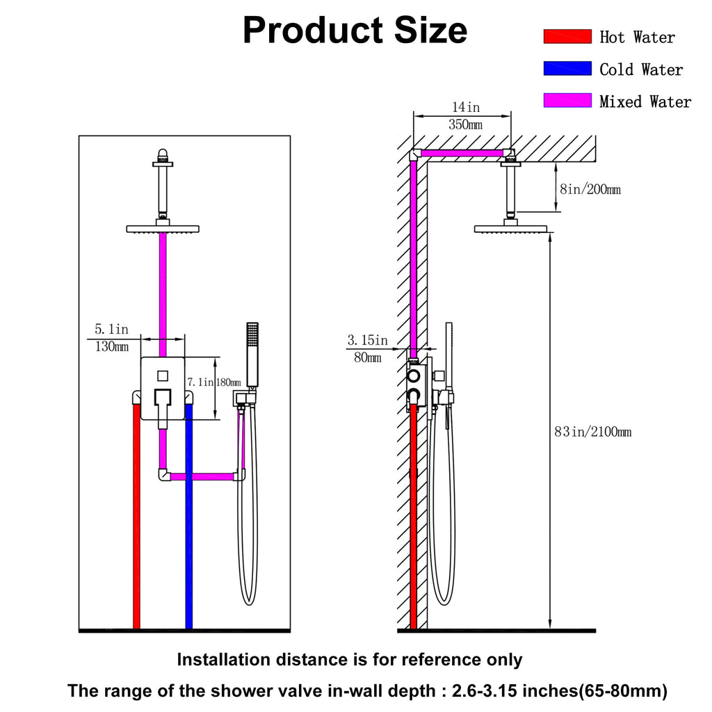 Ceiling Mount Shower System, LED 12 Inch Full Body Shower Head