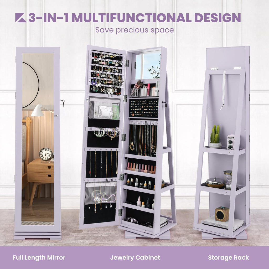 Swivel Jewelry Armoire with Full Length Mirror, Lavender