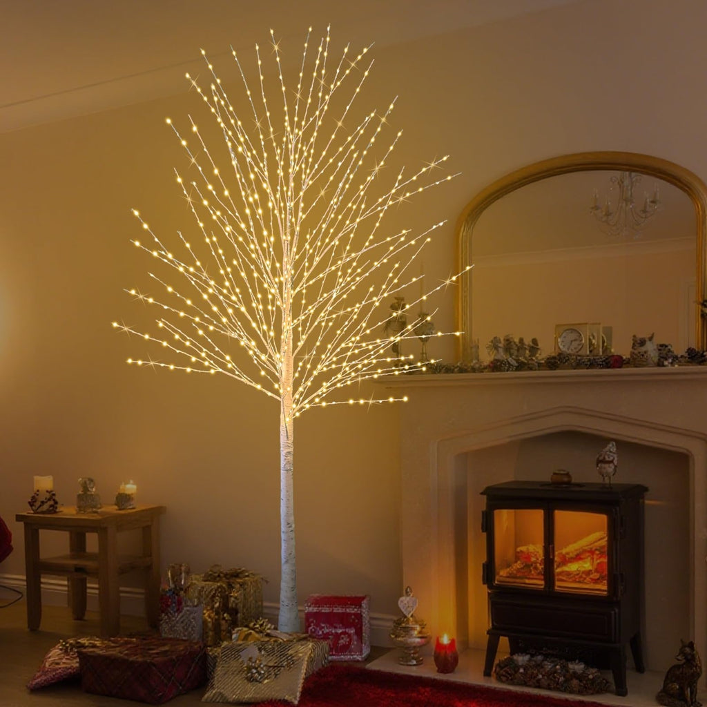 6FT Lighted Birch Tree with 880 LED Warm White Lights, 8 Twinkle Modes, Timer, Dimmable Artificial Light Up Twig