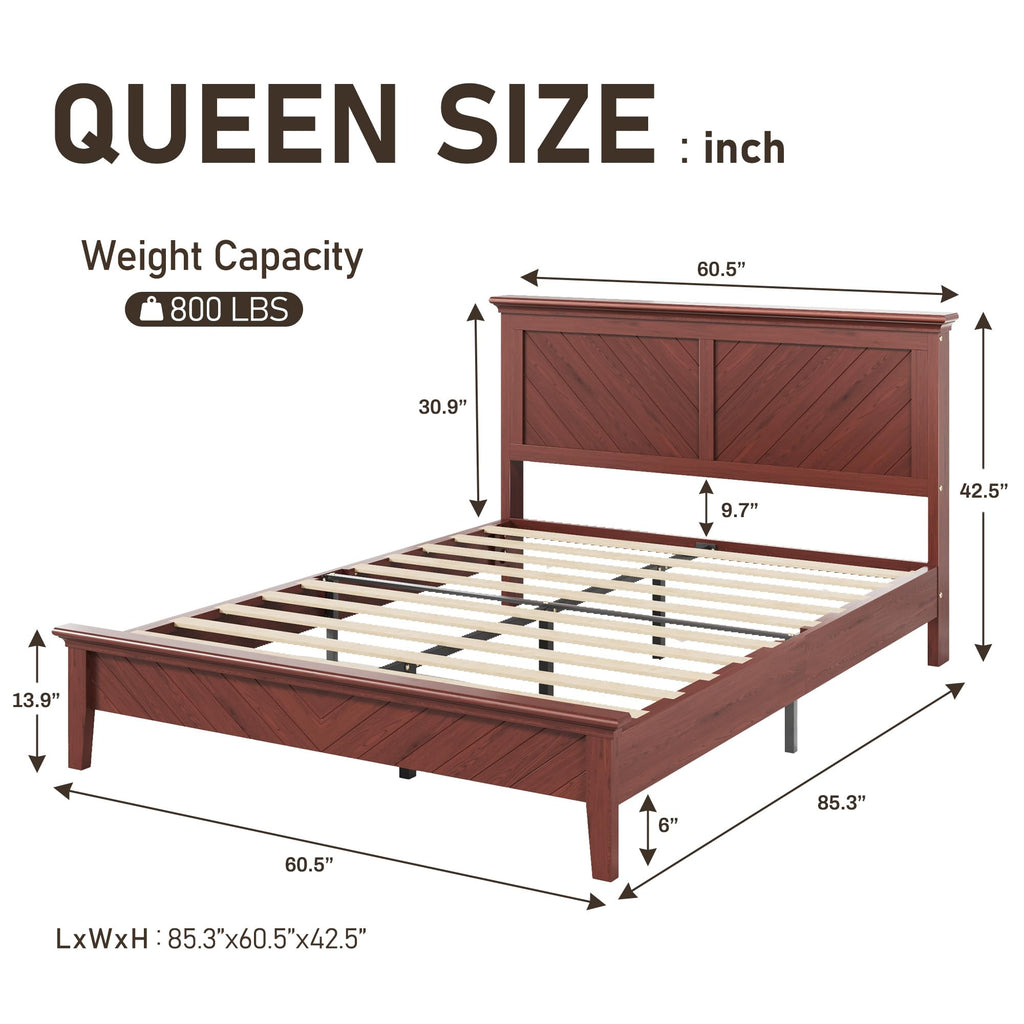 Solid Acacia Wood Queen Bed Frame with Headboard Mahogany Finish