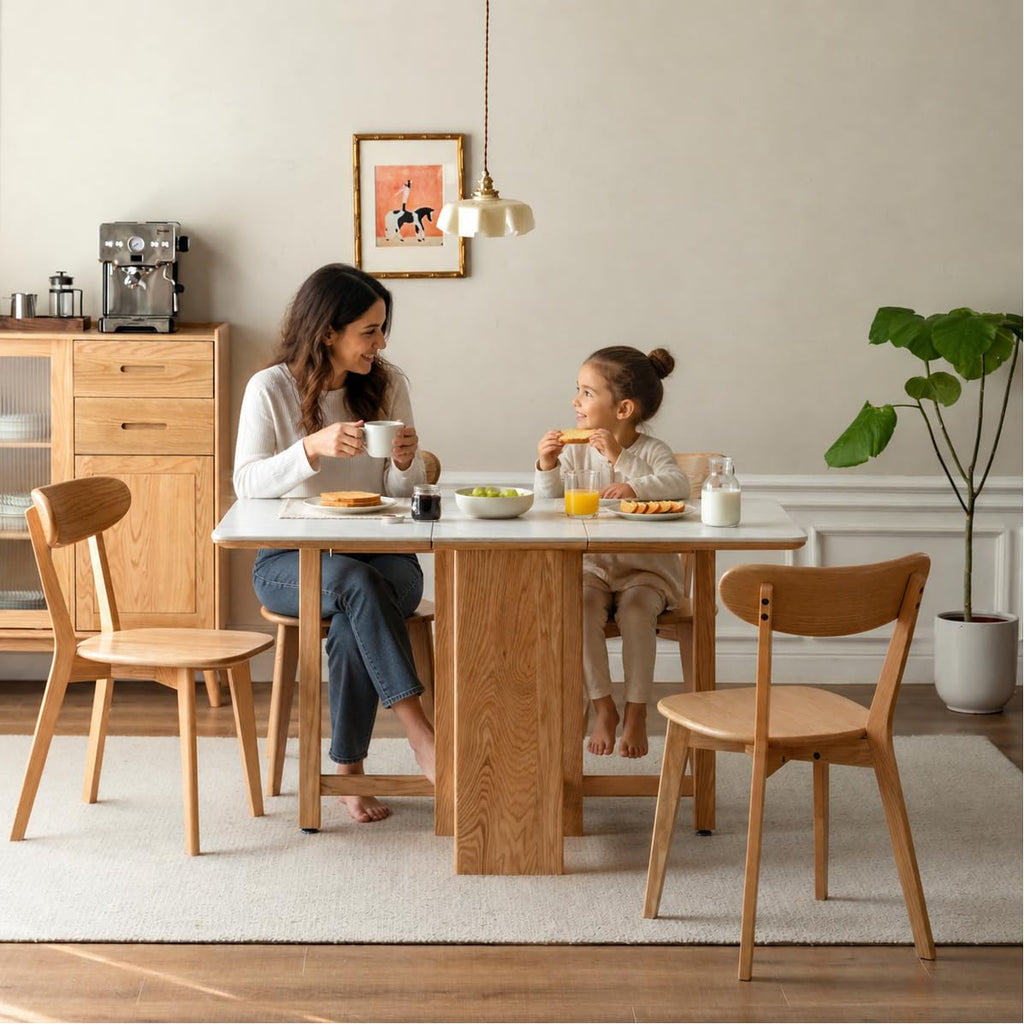 100% Solid Oak Dining Chairs Set of 2, Mid-Century Modern Dining Room Chairs, Wooden Kitchen Chairs with Curved