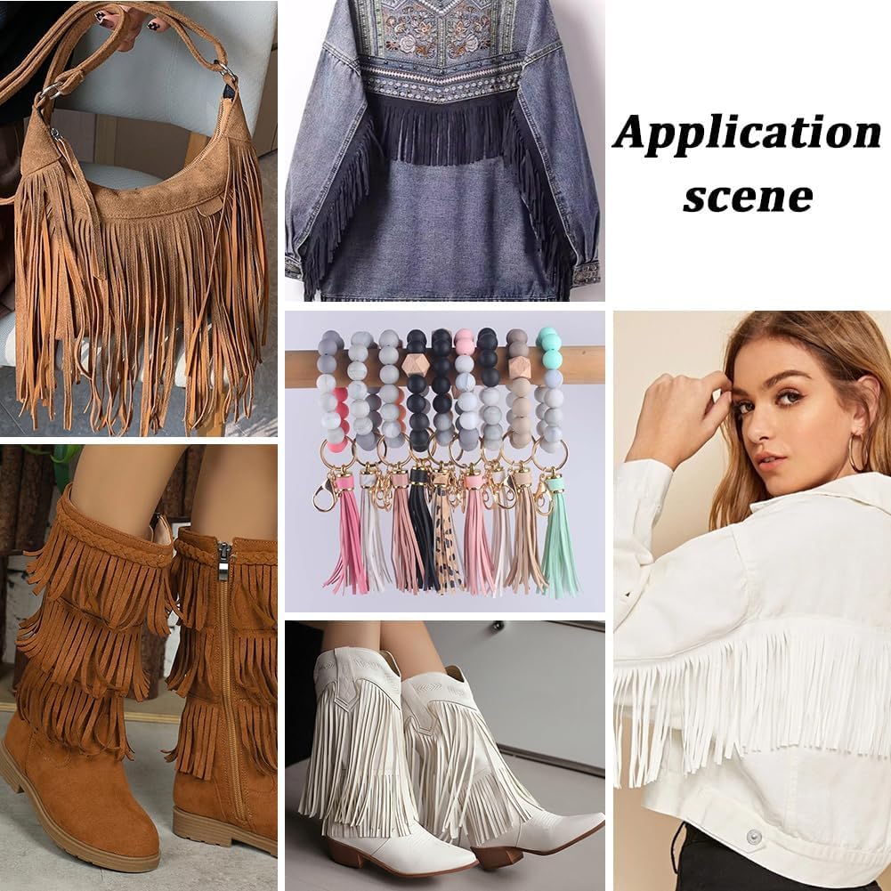 Leather Suede Fringe Trim 3 Inch Double Side Leather Sewing Tassel Fringe Camel Decoration for DIY Craft - 5.5 Yards