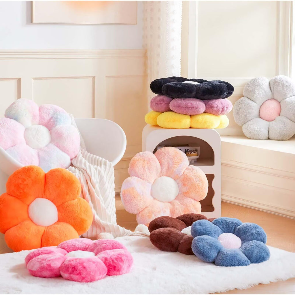 Flower Pillow Cute Decorative Throw Pillow with Faux Rabbit Fur Soft Daisy Plush Floor Cushion Aesthetic Flower
