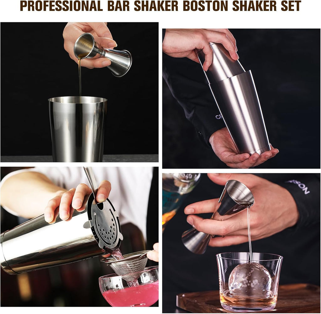 Cocktail Shaker Set Bartender Kit, Boston Drink Shaker with Strainer Bartending Martini Shaker Tin with 18oz & - Set of 12
