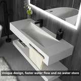 48"x19" Wall-Mount Stone Resin Bathroom Sink Rectangular Vessel Sinks for Bathroom Floating Vanity Sink Trough