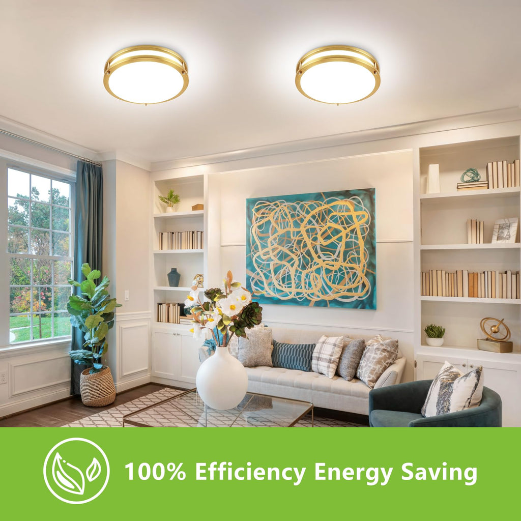 13inch LED Flush Mount Ceiling Light Fixture Dimmable Gold, Easy Install LED Ceiling Lamp Fixture Without Flicker