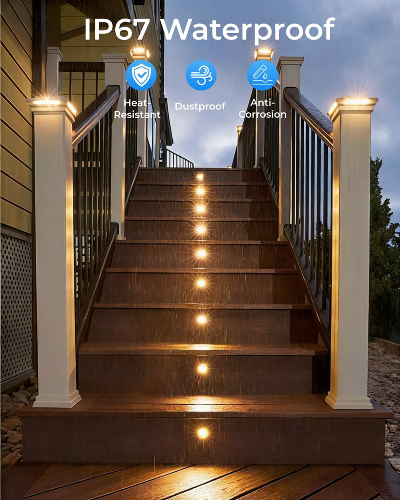 16 Pack LED Recessed Deck Lights with Protecting Shell, IP68 Waterproof Warm White, 0.6W, Outdoor Landscape