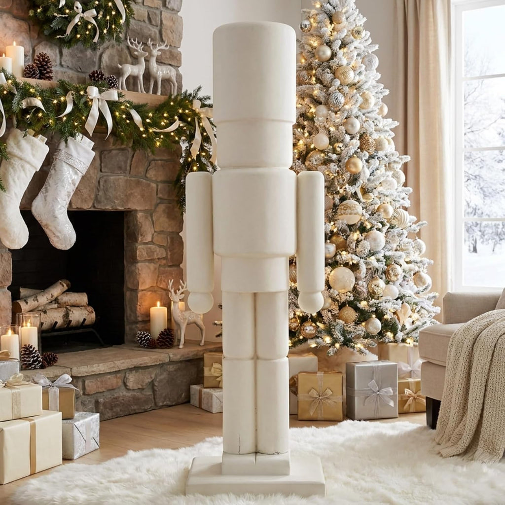 3 ft Tall Christmas Nutcracker Life Size White Resin Soldier Statue
