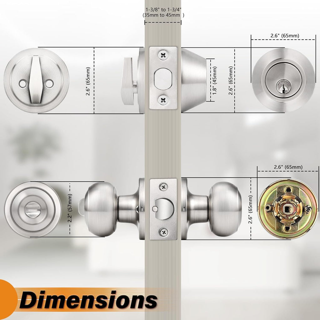 1 Pack Entry Door Knob Set with Single Cylinder Deadbolt Combo Set, Keyed Alike Brushed Nickel Door Knobs with Lock