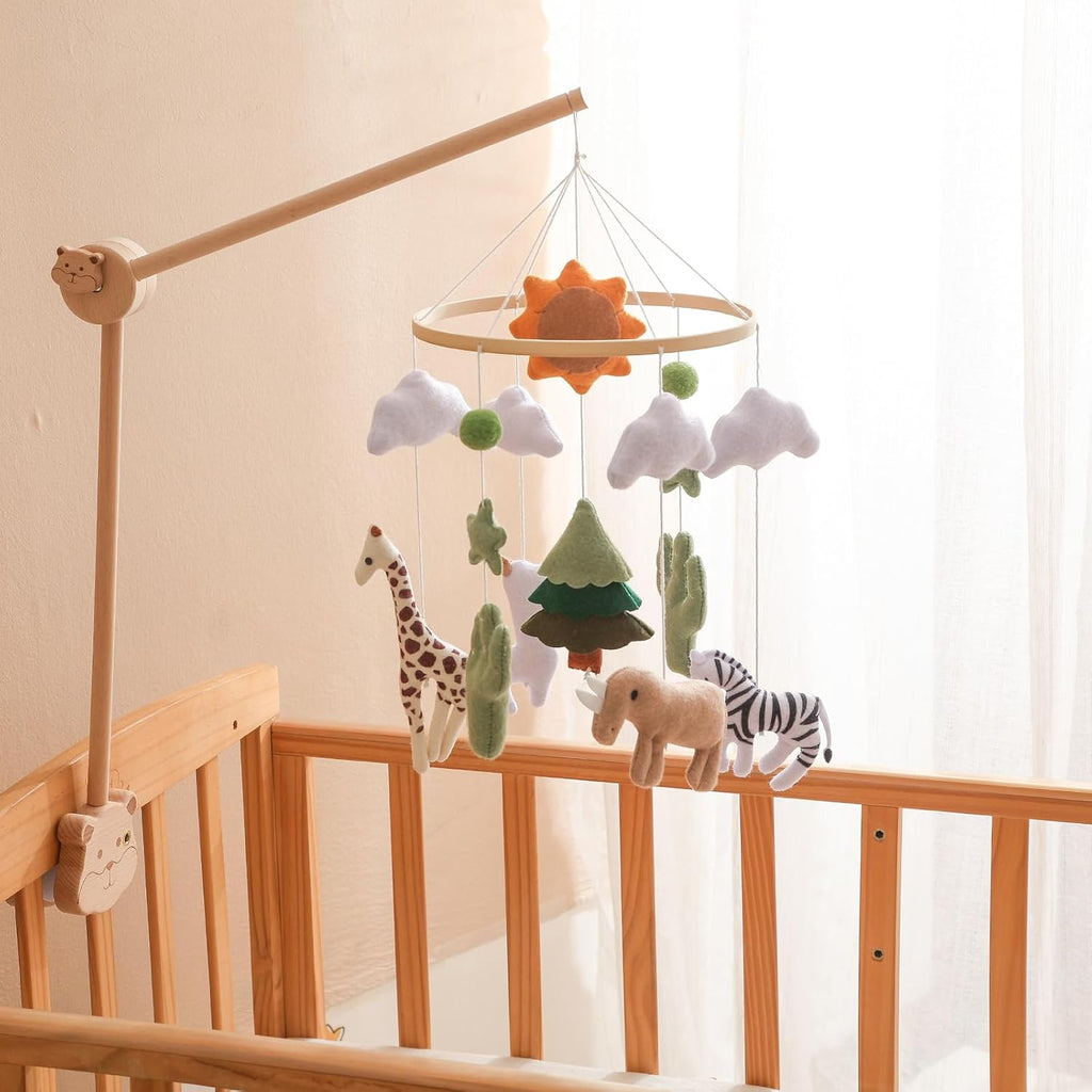 Baby Mobile for Crib - Hanging Felt Nursery Mobile - Fits Most Crib Arms - Gender-Neutral Safari Animals Nursery