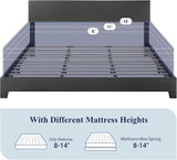 King Bed Frame with Adjustable Headboard, Faux Leather Platform Bed with Wood Slats, Heavy Duty Mattress Foundation