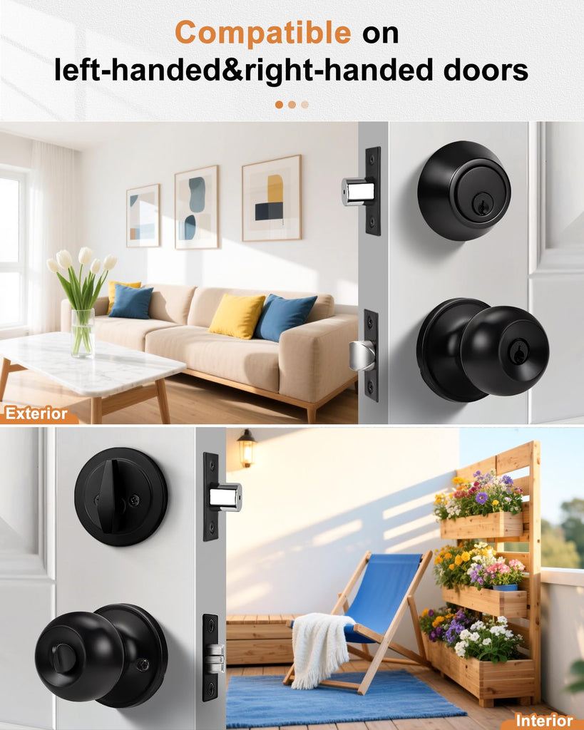 Keyed Alike Entry Knobs and Single Cylinder Deadbolt Lockset, Front Door Lock Set Exterior Door Knob with Deadbolt