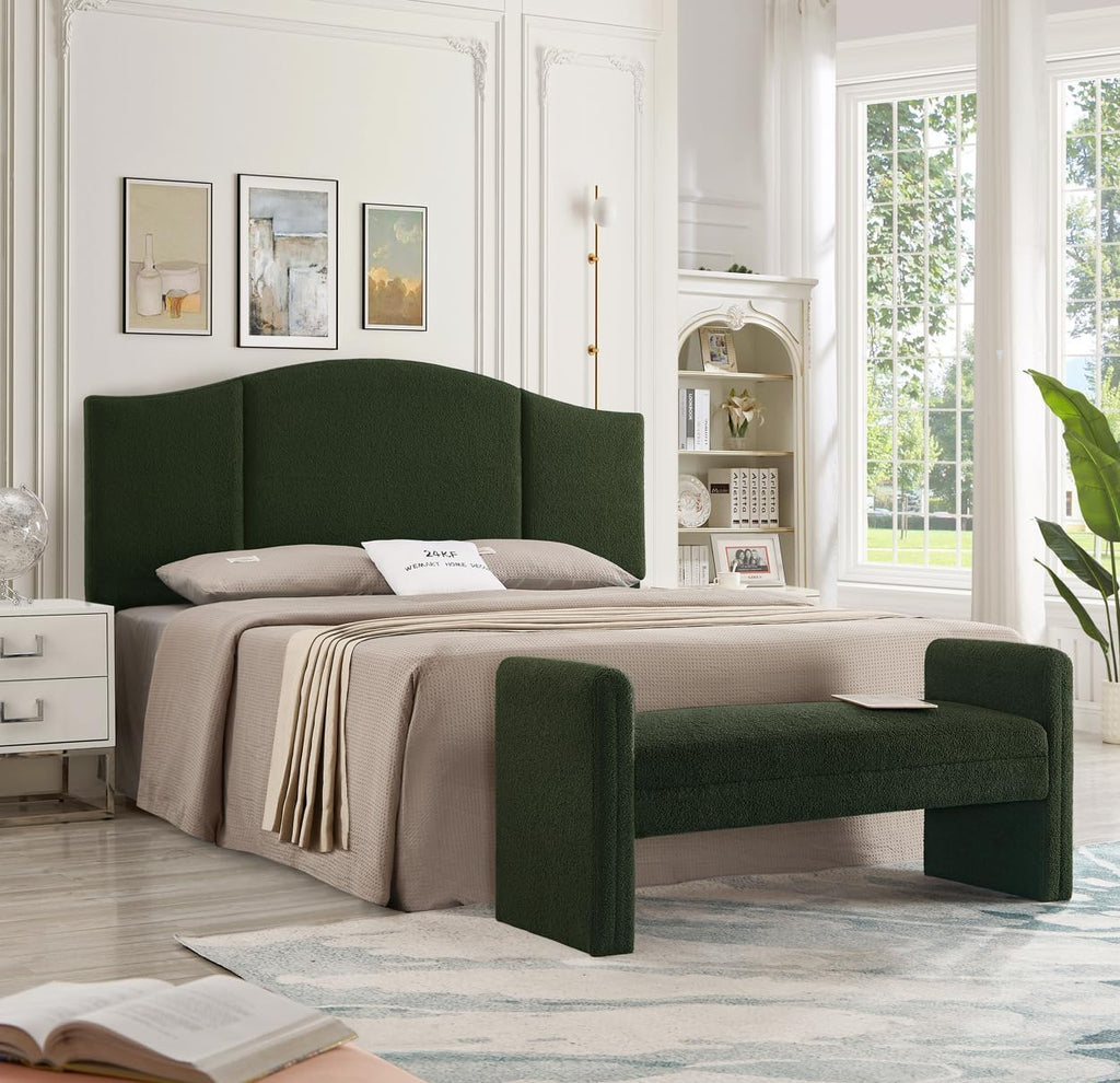 Modern Upholstered Bed Bench Covered with Soft Boucle Teddy Fabric, Lovely Entryway Bench Ottoman with