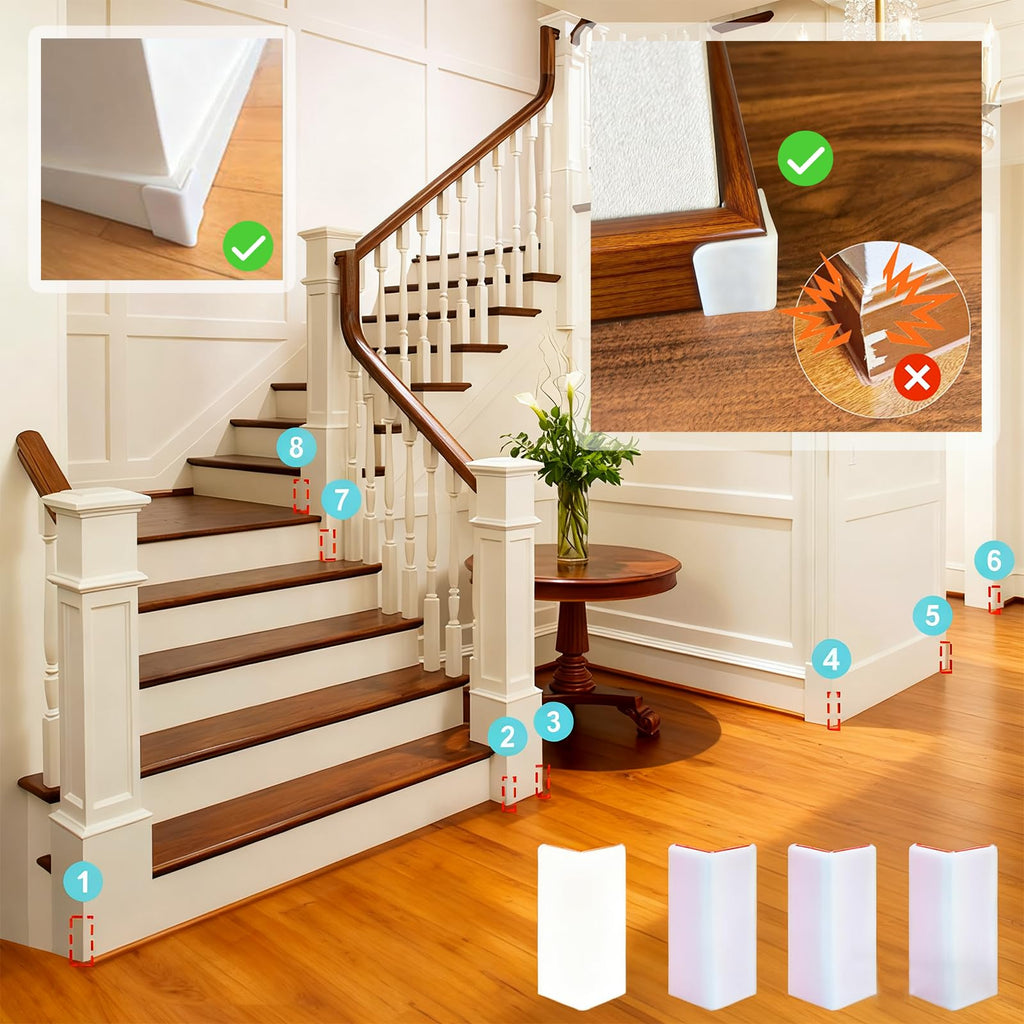 White Baseboard Corners Blocks Self Adhesive, Thickened Rubber Safety Corner Protectors Cushion, Soft Edge Furniture