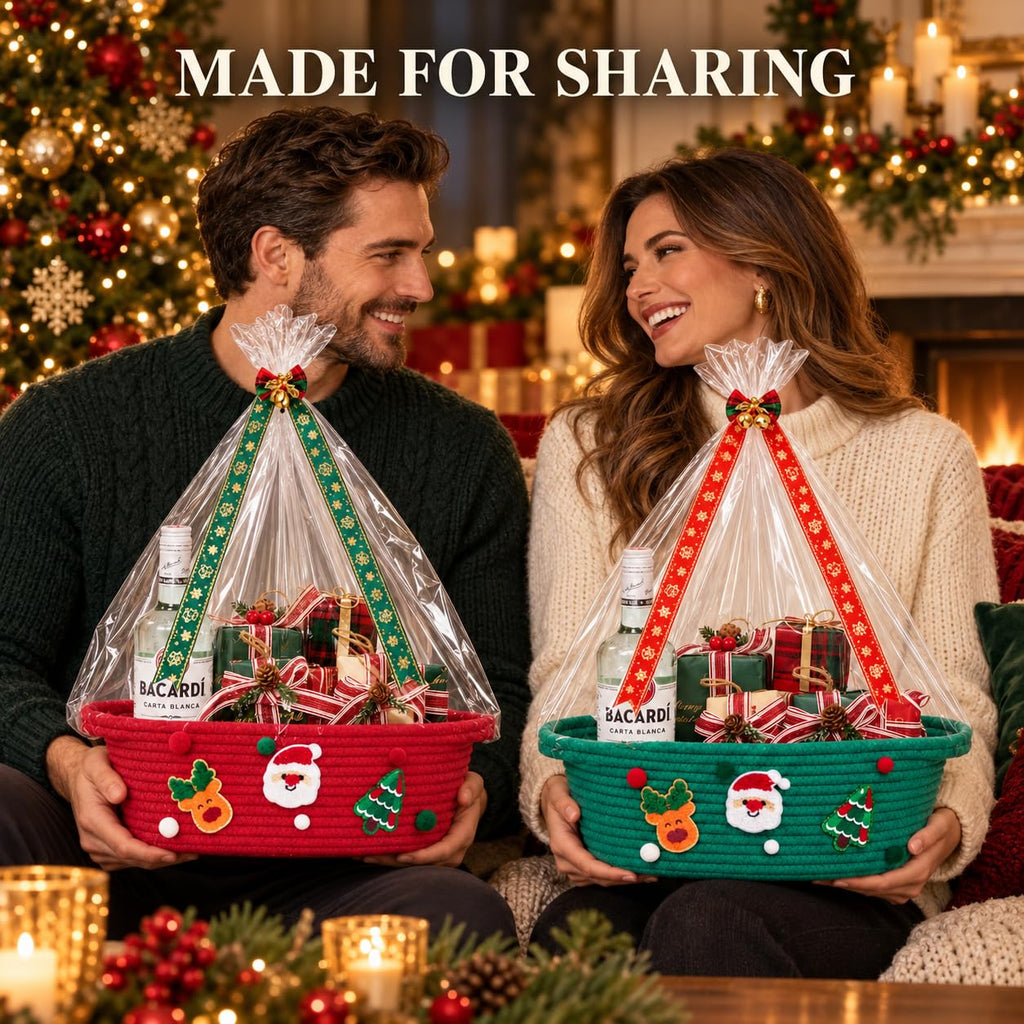 Christmas Gift Baskets Empty, Woven Rope Christmas Baskets for Gifts, 2 Pcs