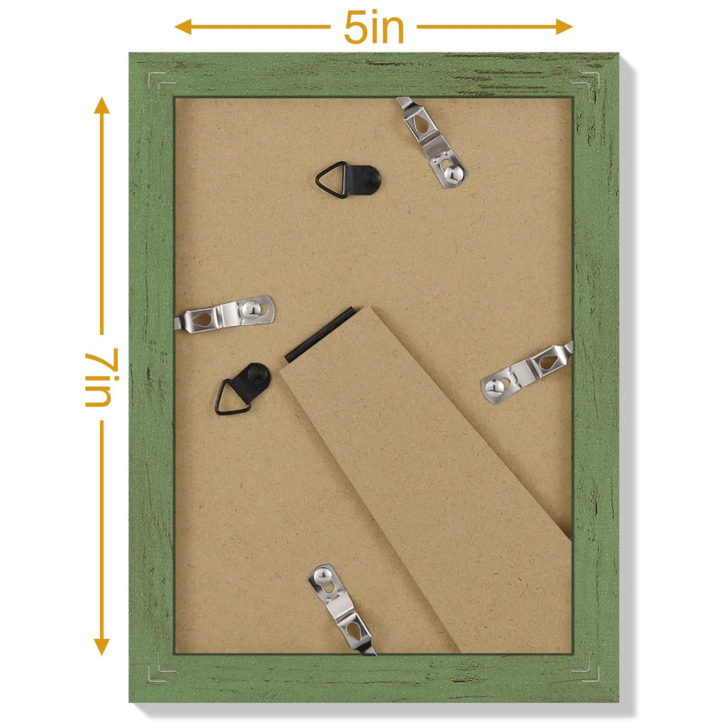 5x7 Picture Frames Set of 9, Wall & Tabletop, Rustic Green