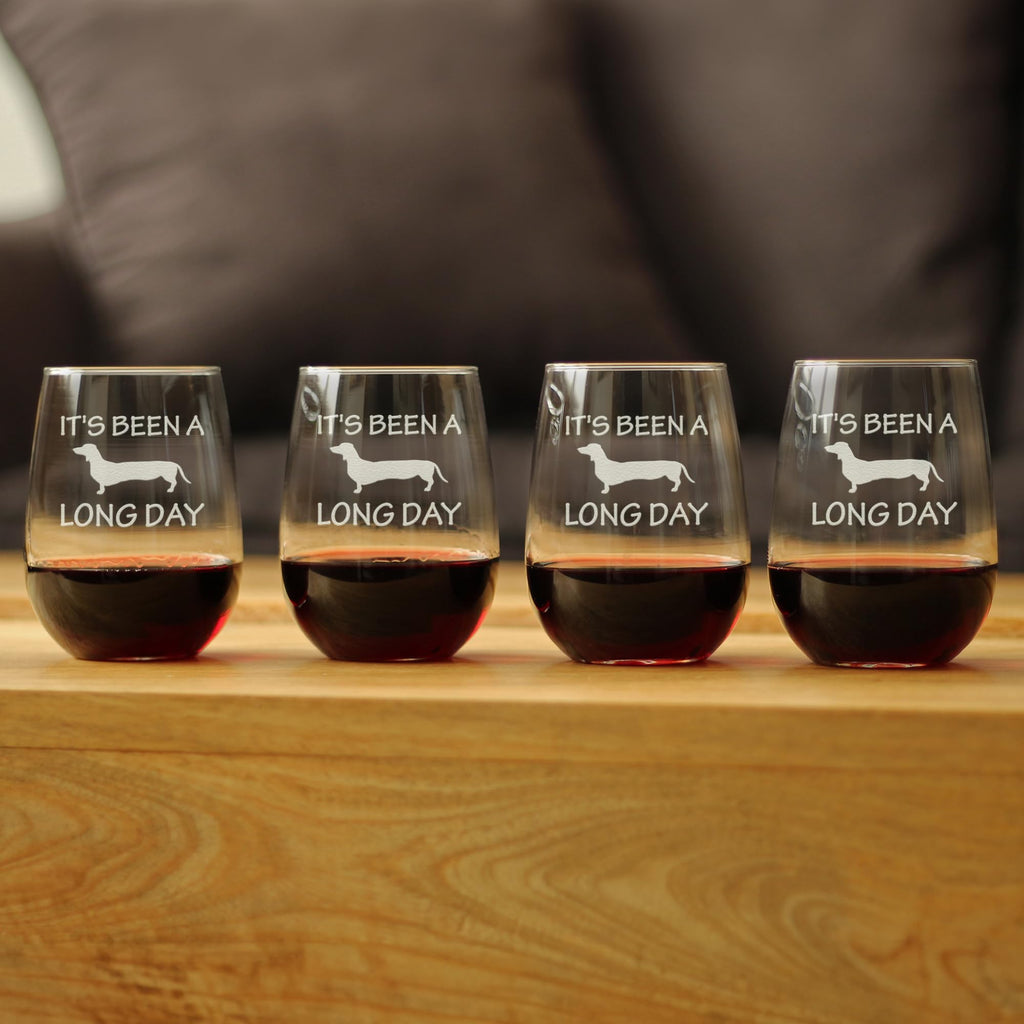 It's Been A Long Day Wine Glass for Dachshund Gifts - 17 oz - Set of 4