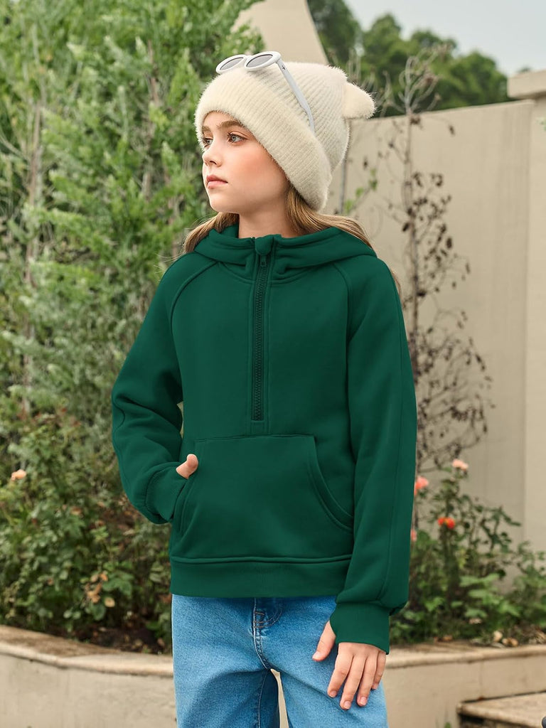 Girls 2 Piece Outfits Sweatsuit Kids Fleece Half Zip Hoodie Set