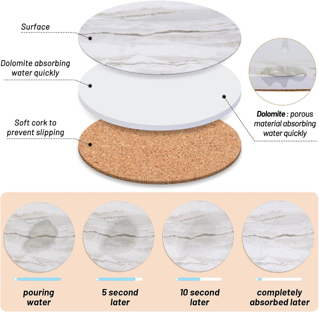 Coasters, Absorbent Drink Coasters with Holder, Marble Style Ceramic Coaster for Wooden Table, Home Decor - Set of 10