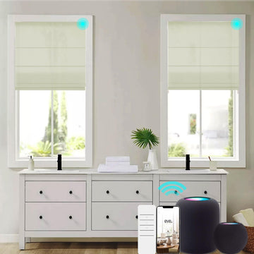 Smart Motorized Roman Shades with Remote Control Automatic Electric Power Blinds Light Filtering for Indoor Windows