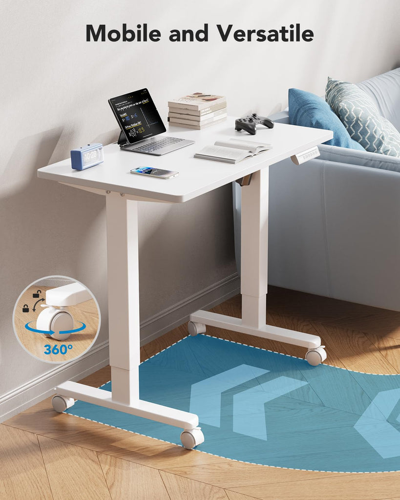 Electric Small Standing Desk, Whole Piece Desktop, Adjustable Height Computer Desk, 4 Height Memory Settings, Sit