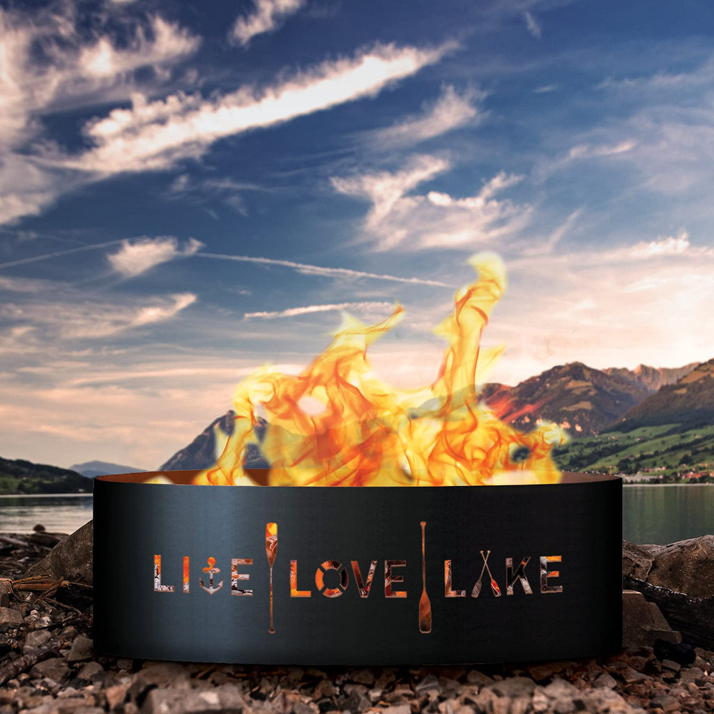 Live Love Lake Unpainted 12 in. Tall 30 in. Diameter Outdoor Fire Ring with Fire Poker - 30 x 30 x 12 in.