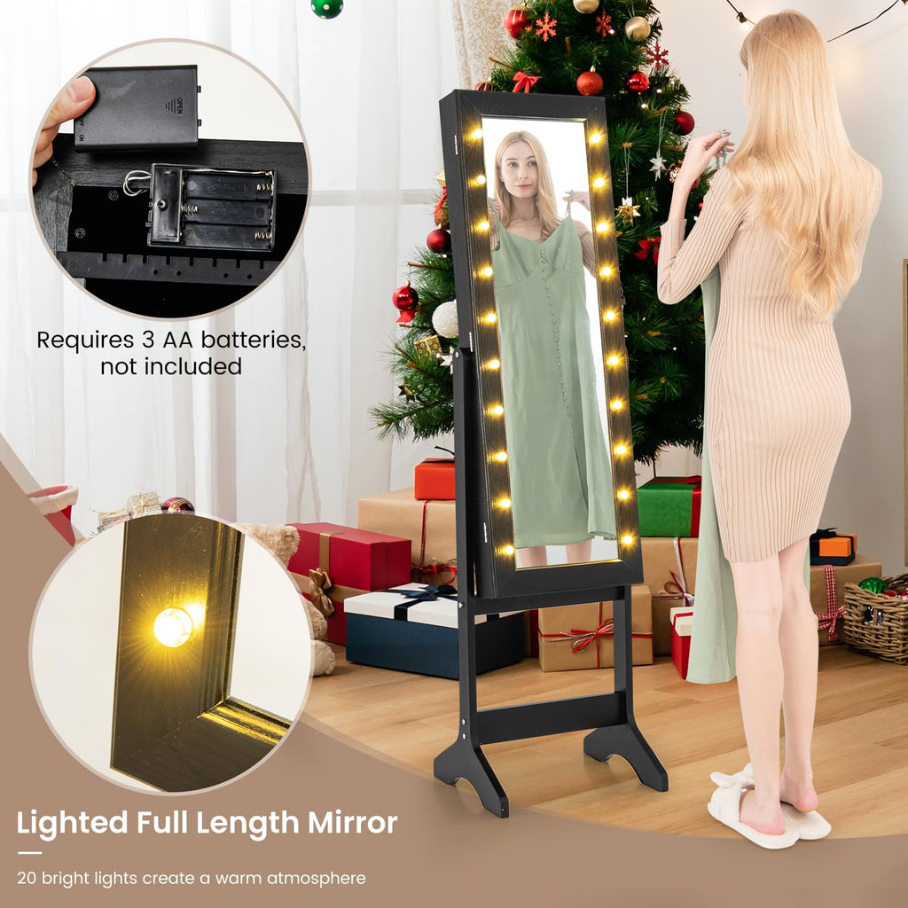 Standing Jewelry Cabinet with Full Length Mirror & 20 Warm Lights