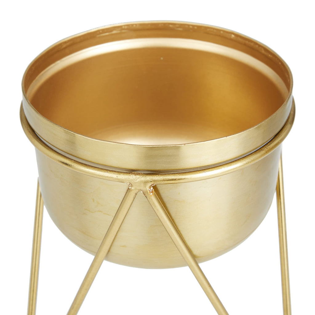 Metal Indoor Outdoor Planter Small Planter Pot with Removable Stand, Set of 2 Planters 7", 7"W, Gold