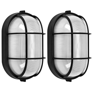 11" Black Outdoor Bulkhead Light Fixture, Oval Bulkhead Wall Light 2 Pack