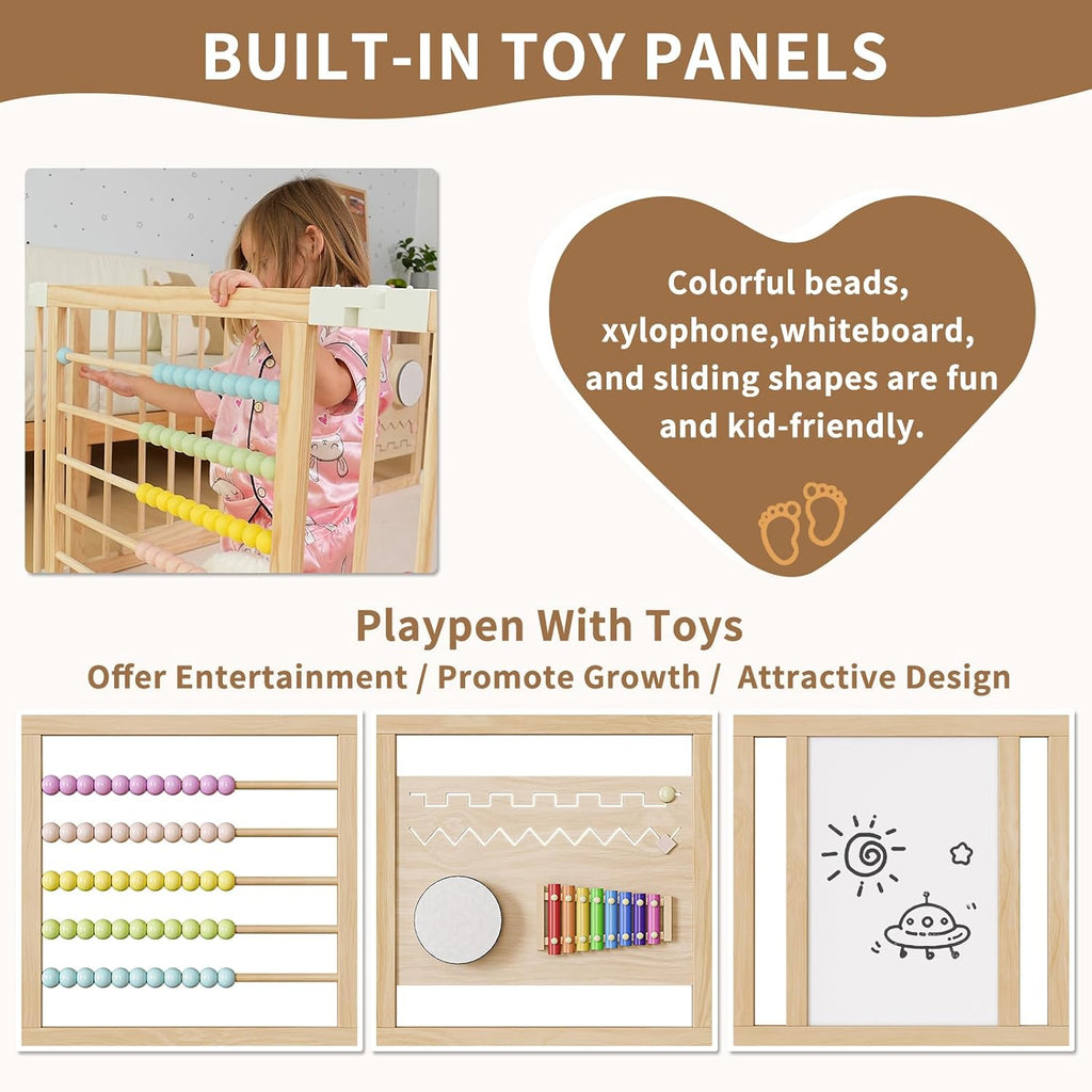 Wooden Baby Playpen, Adjustable Multi-Shape Play Yard for Baby and Toddler | 6/8/10 Panel Baby Fence Play Area