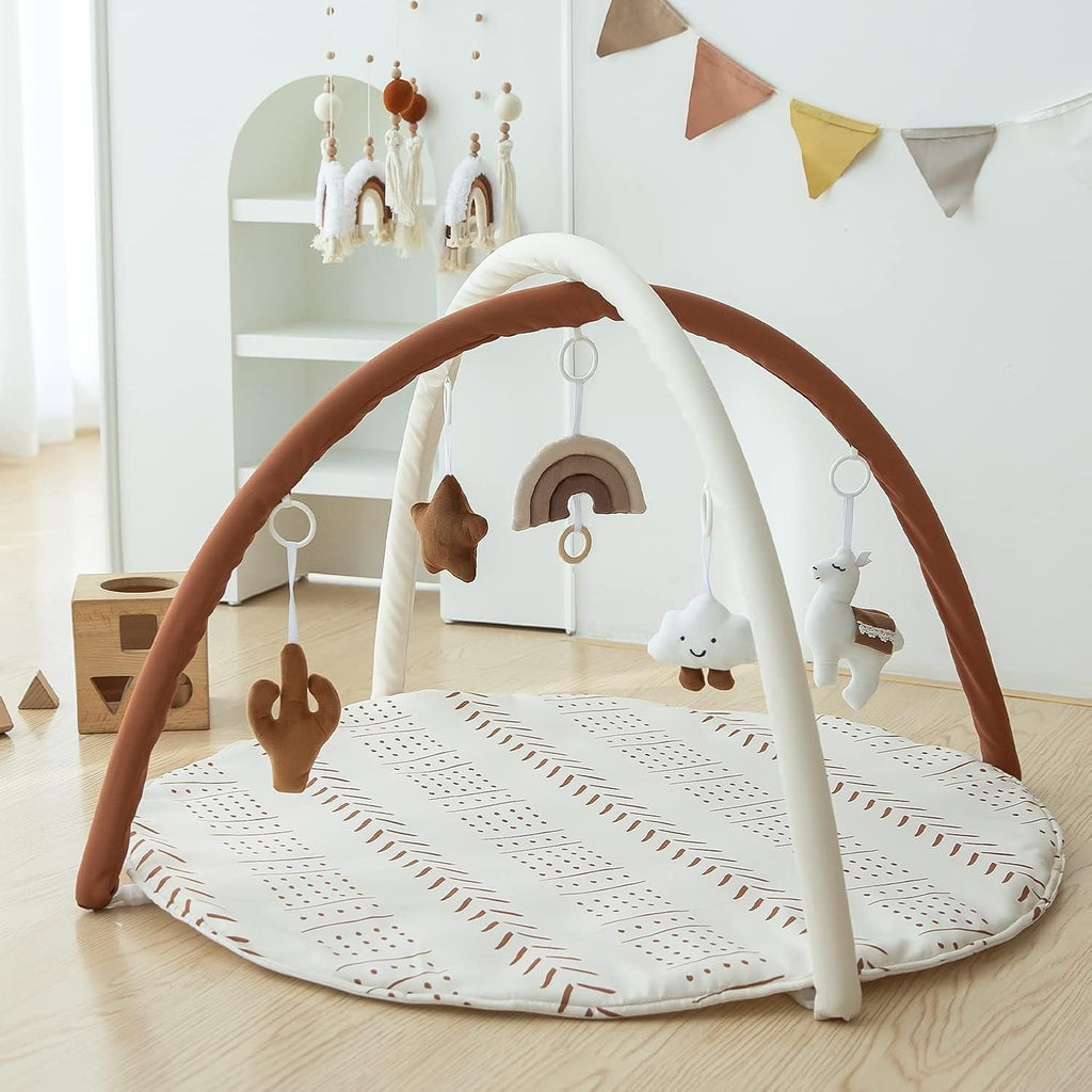 Activity Gym Mat Mudcloth Baby Activity Center with 5 Hanging Toys